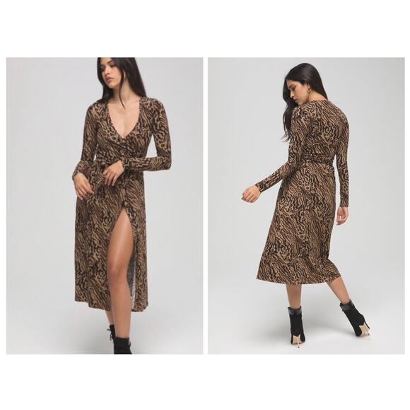 Good American Animal Jaguar Print Long Sleeve Daynight Wrap Dress Size 3 (Large) - Picture 1 of 12